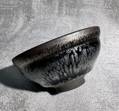 Cup15-Black gold glaze silver oil droplet flower pattern, official’s hat shape cup by YouHeDi