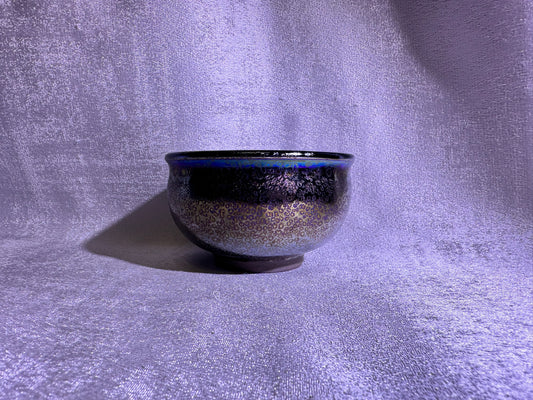 Cup4-Mirror-like silver glaze orange yellow bubble oil droplets pattern incense burner shape cup by ZhaoShuQuan