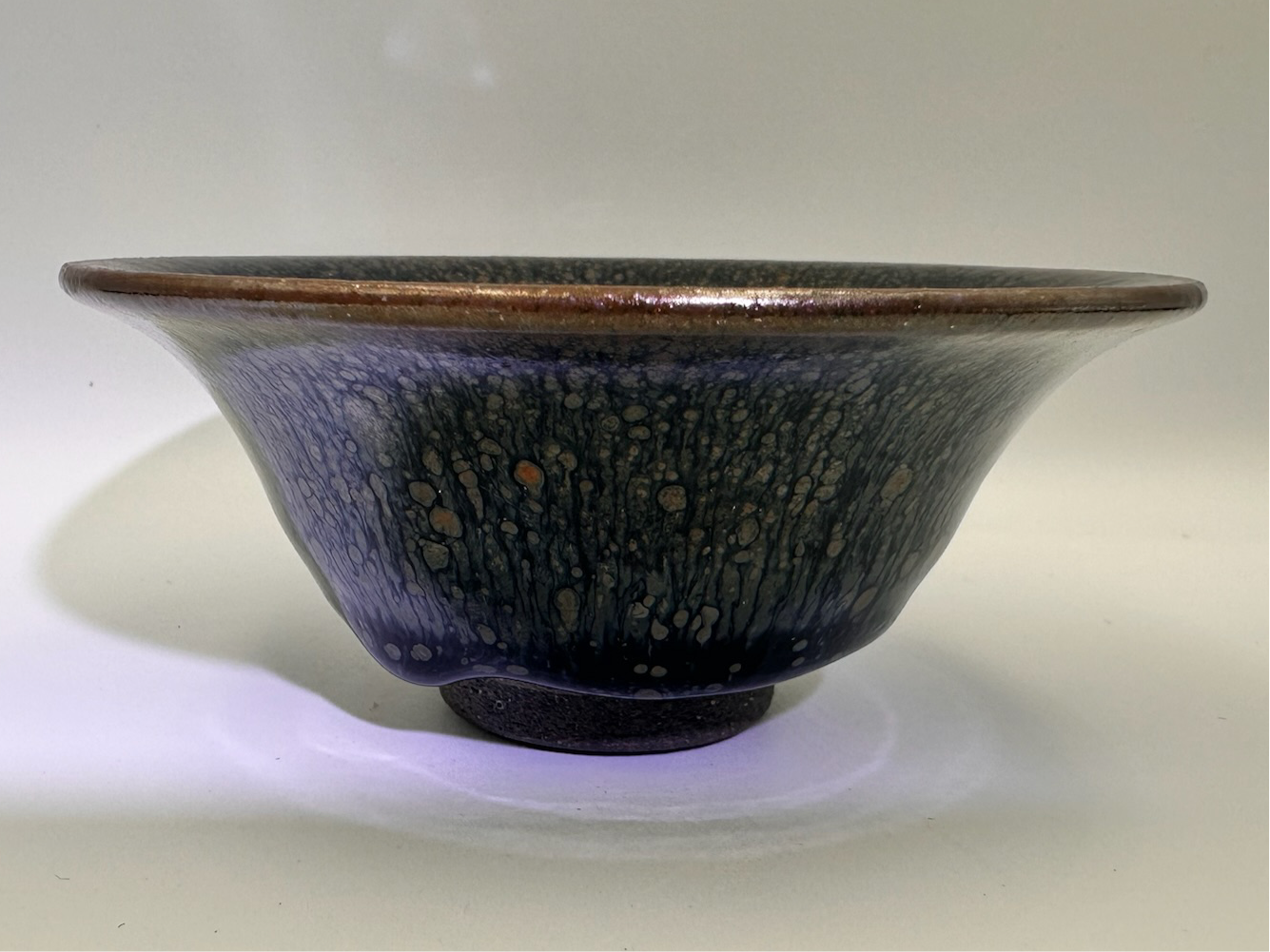 Ancient Song Dynasty style black gold glaze oil droplet pattern flare mouth cup with a glaze drip, Xiling seal art society