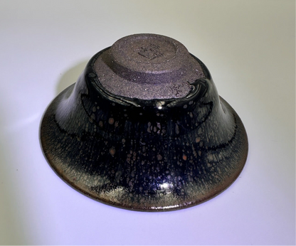 Ancient Song Dynasty style black gold glaze oil droplet pattern flare mouth cup with a glaze drip, Xiling seal art society