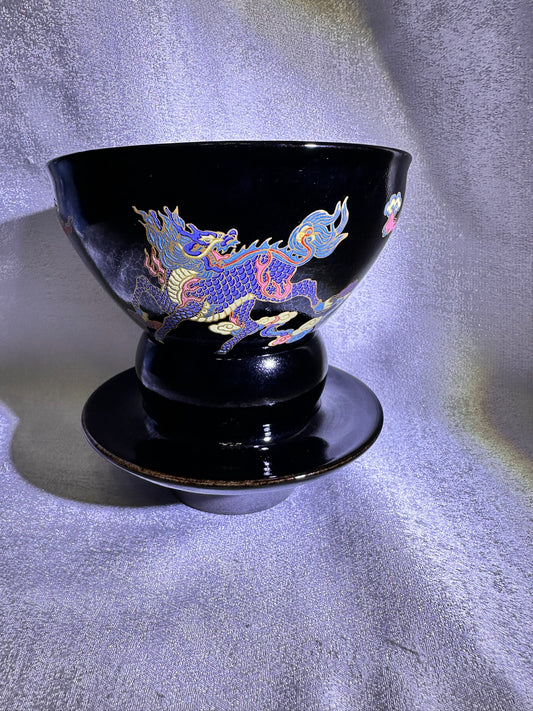 137mm*74mm Black glaze dragon scale pattern tea cup holder for tea-whisking bowl or cup, TongMiXiong