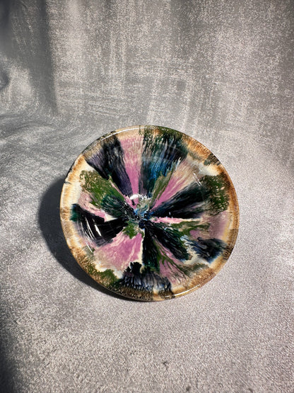 Purple green magenta mountain river scenery glaze official’s hat shape cup by YouChao