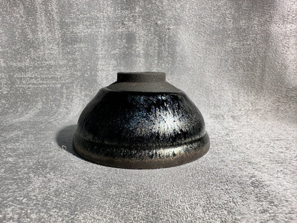 Cup15-Black gold glaze silver oil droplet flower pattern, official’s hat shape cup by YouHeDi