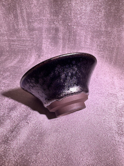 Cup19-Black gold glaze silver oil droplet jelly fish bubbles flare mouth shape cup by YeShiMing