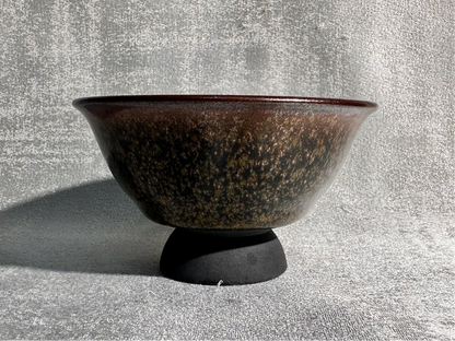 Cup14-Flower moon night pattern black glaze elegant high foot palace bow shape cup