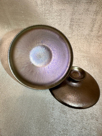 Rose gold glaze hare’s fur 2-piece Gaiwan set, super thin clay body