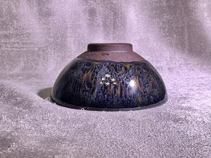 Reserved Cup9-Black glaze kiln transformed mix color flame pattern flat mouth shape cup by WangZhangLiang