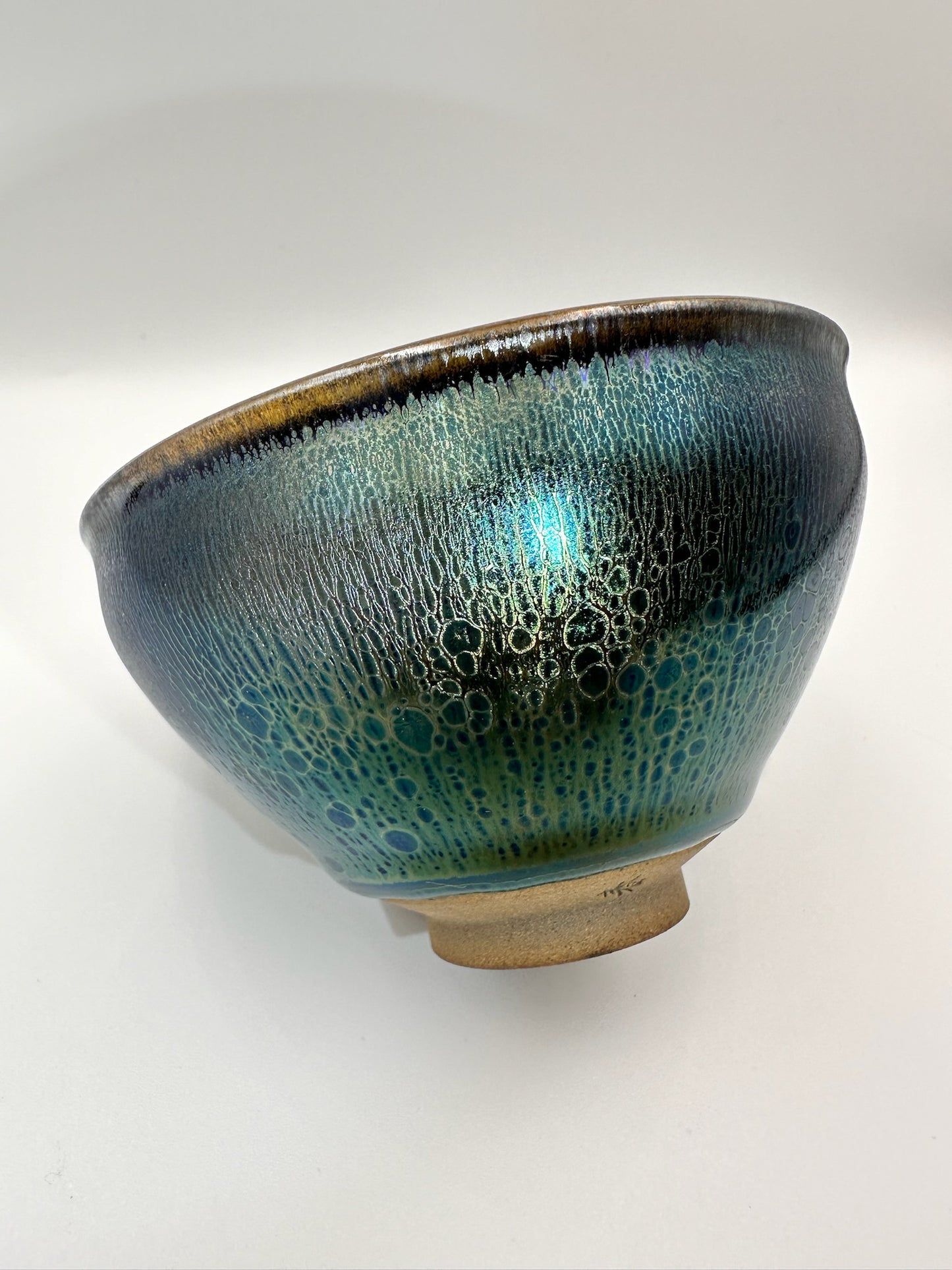 Black glaze green hare’s fur and oil droplet pattern tied mouth shape cup, LiuYouLiang