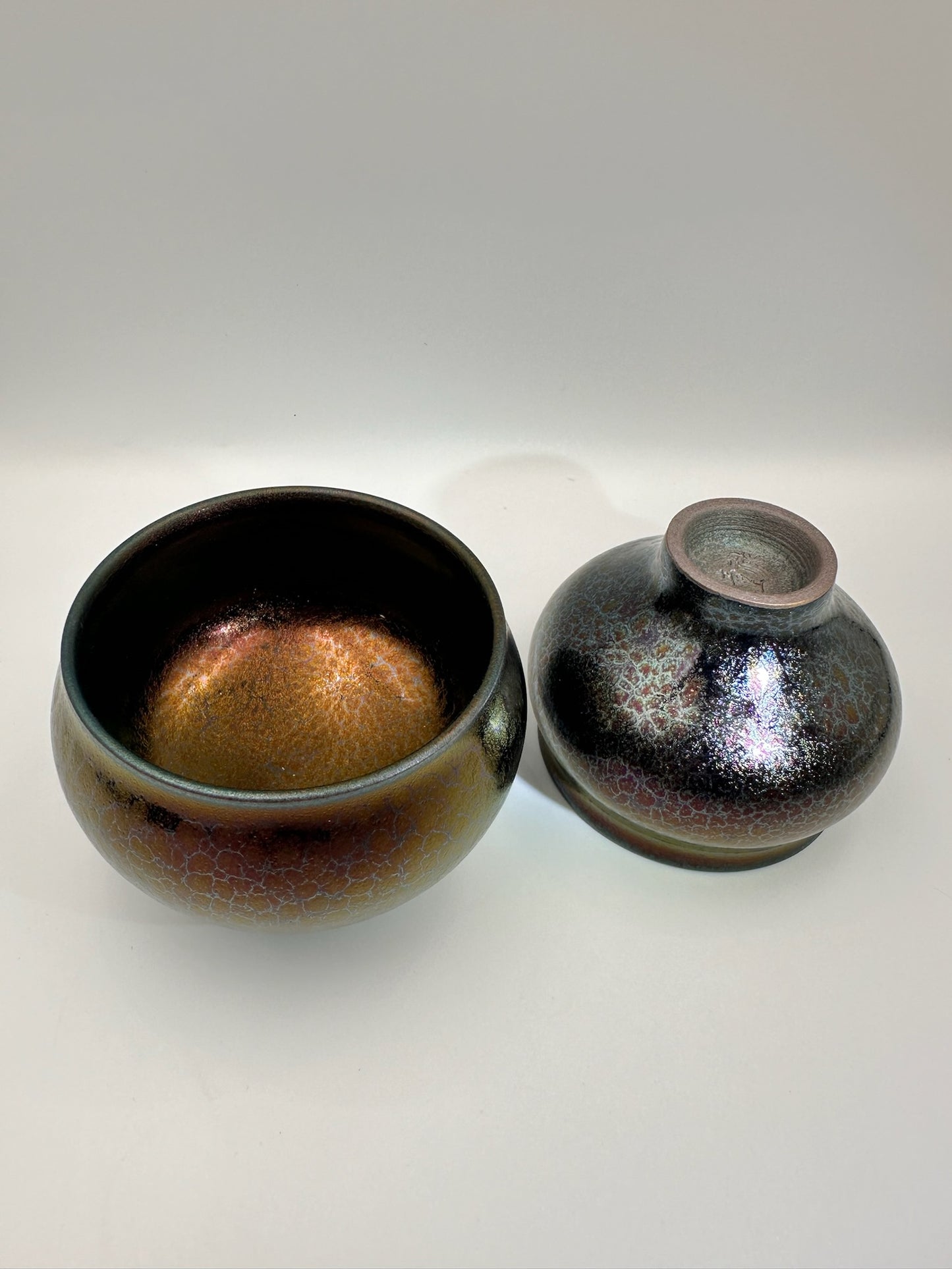 Black glaze purple oil droplet gourd shape double cup, TongMiXiong