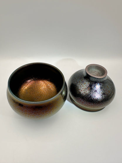 Black glaze purple oil droplet gourd shape double cup, TongMiXiong