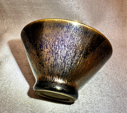Fully glazed black gold glaze rose gold oil droplet pattern straw hat shape (douli) shape cup