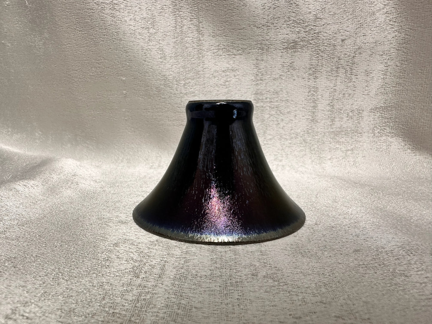 Super thin iron-rich clay body, obsidian glaze black hare’s fur flared mouth shape cup