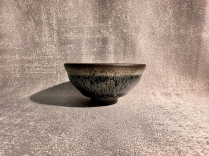 Cup15-Black gold glaze silver oil droplet flower pattern, official’s hat shape cup by YouHeDi