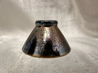 Fully glazed black gold glaze rose gold oil droplet pattern straw hat shape (douli) shape cup