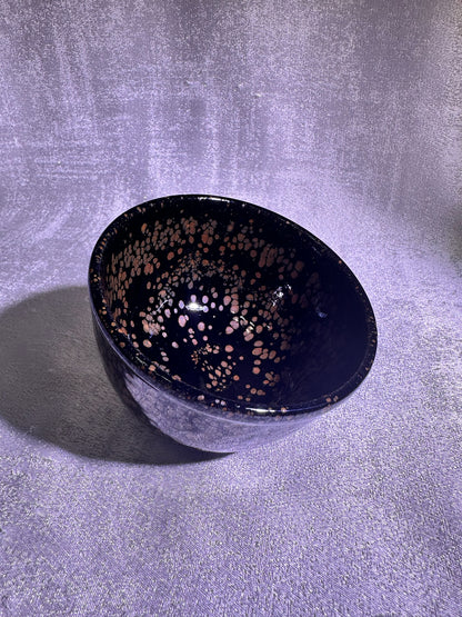 Cup20-Beautiful black glaze with orange and yellow oil droplet pattern XinYun Master bowl shape tea cup by YeShiMing