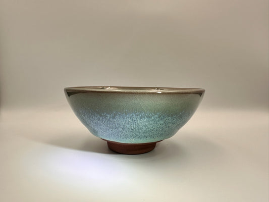 Sky blue ice crackled glaze kiln transformed light blue hare’s fur flat mouth shape cup