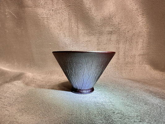 Thin iron-rich clay body, purple gold glaze armor 3D textured hare’s fur straw hat mouth shape cup