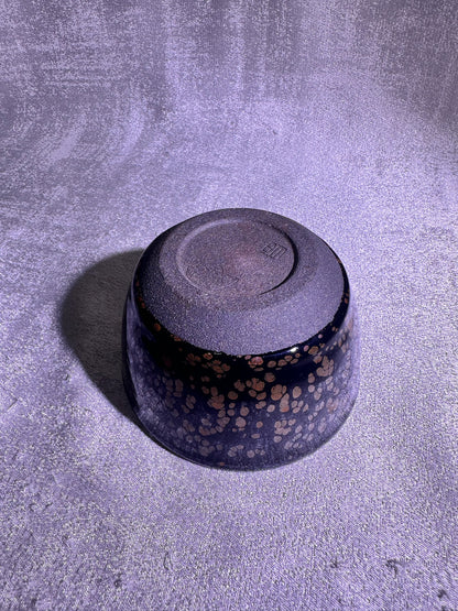 Cup20-Beautiful black glaze with orange and yellow oil droplet pattern XinYun Master bowl shape tea cup by YeShiMing