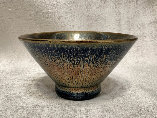 Fully glazed black gold glaze golden oil droplet pattern straw hat shape (douli) cup