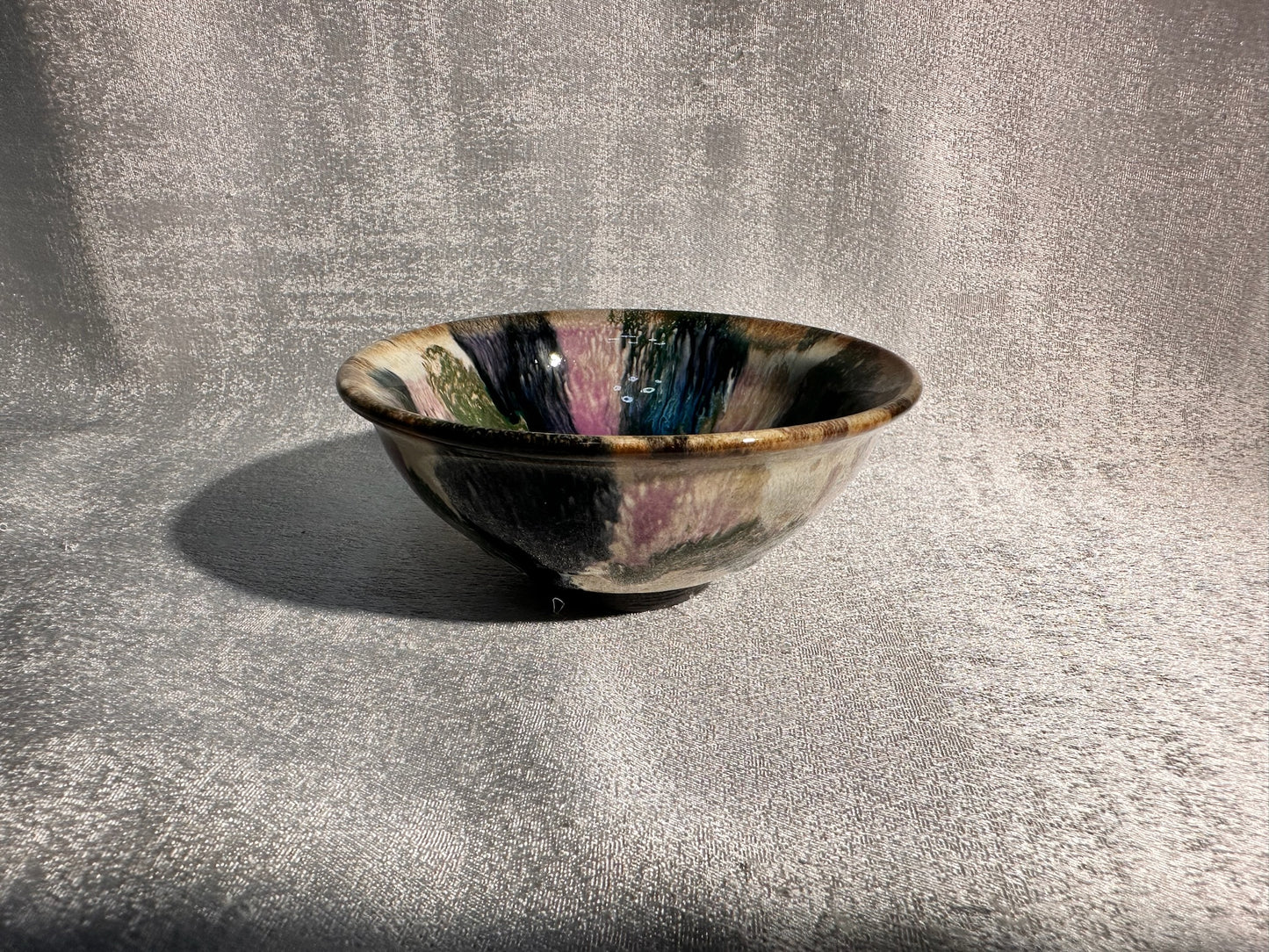 Purple green magenta mountain river scenery glaze official’s hat shape cup by YouChao
