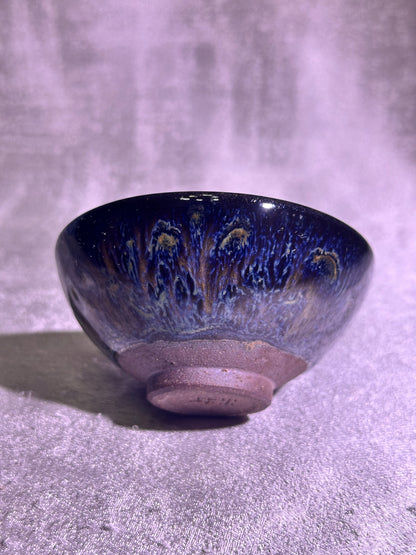 Reserved Cup9-Black glaze kiln transformed mix color flame pattern flat mouth shape cup by WangZhangLiang