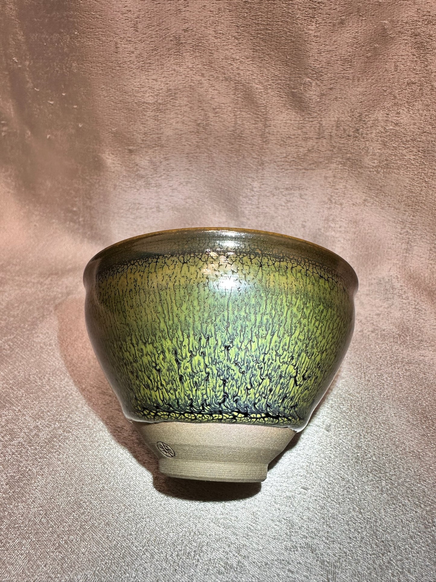 Black glaze green partridge feather pattern tied mouth shape cup, JiPeiFu