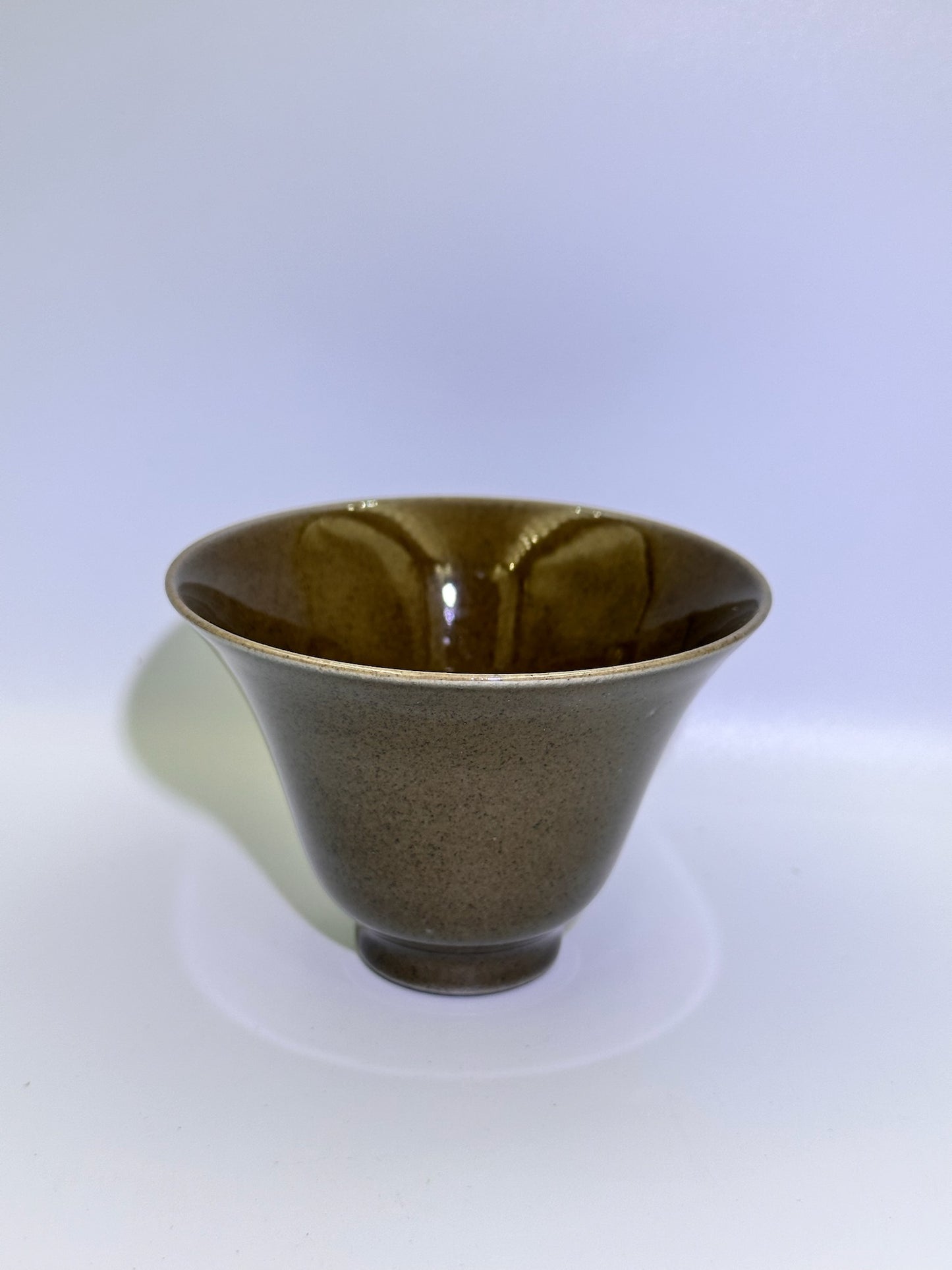 Tea foam color jade-like glaze, ice crackles thin clay body bell shape cup