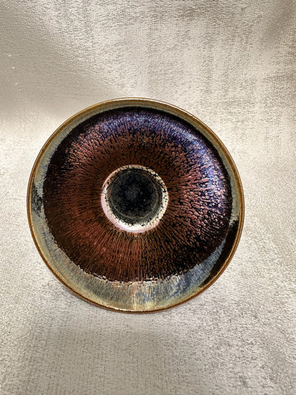 Fully glazed black gold glaze rose gold oil droplet pattern straw hat shape (douli) shape cup