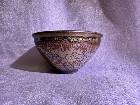 Cup6-Mirror-like silver glaze orange yellow golden oil droplets and hare’s fur pattern Diancha tea whisking bowl