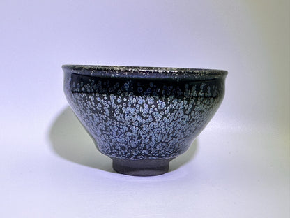 Cup12-Black glaze silver oil droplet pattern tied mouth shape cup by ZhaoLiMei