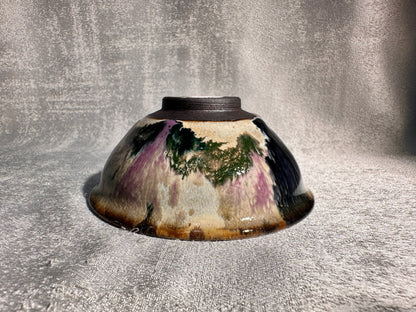 Purple green magenta mountain river scenery glaze official’s hat shape cup by YouChao