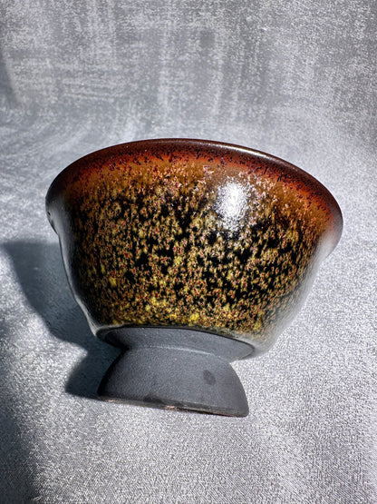 Cup14-Flower moon night pattern black glaze elegant high foot palace bow shape cup