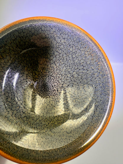 Black gold glaze green partridge oil droplet pattern with golden rim flared mouth shape cup
