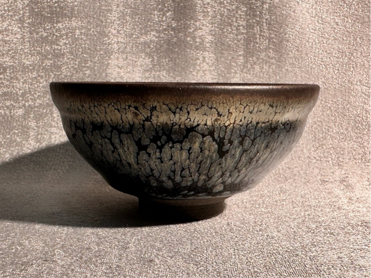 Cup15-Black gold glaze silver oil droplet flower pattern, official’s hat shape cup by YouHeDi