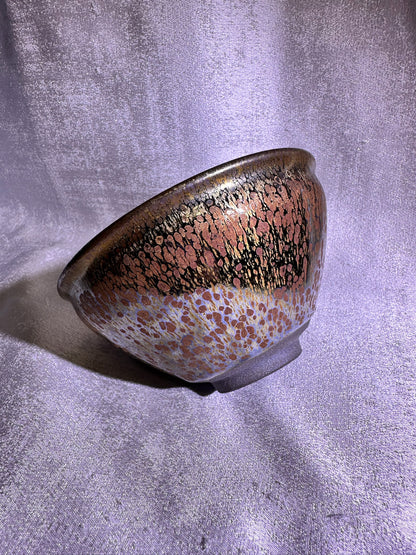 Cup6-Mirror-like silver glaze orange yellow golden oil droplets and hare’s fur pattern Diancha tea whisking bowl
