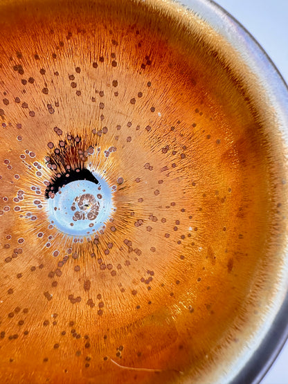 Golden Oil-droplet and Hare's fur Tied-mouth Shape Tea Bowl