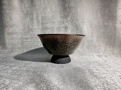 Cup14-Flower moon night pattern black glaze elegant high foot palace bow shape cup