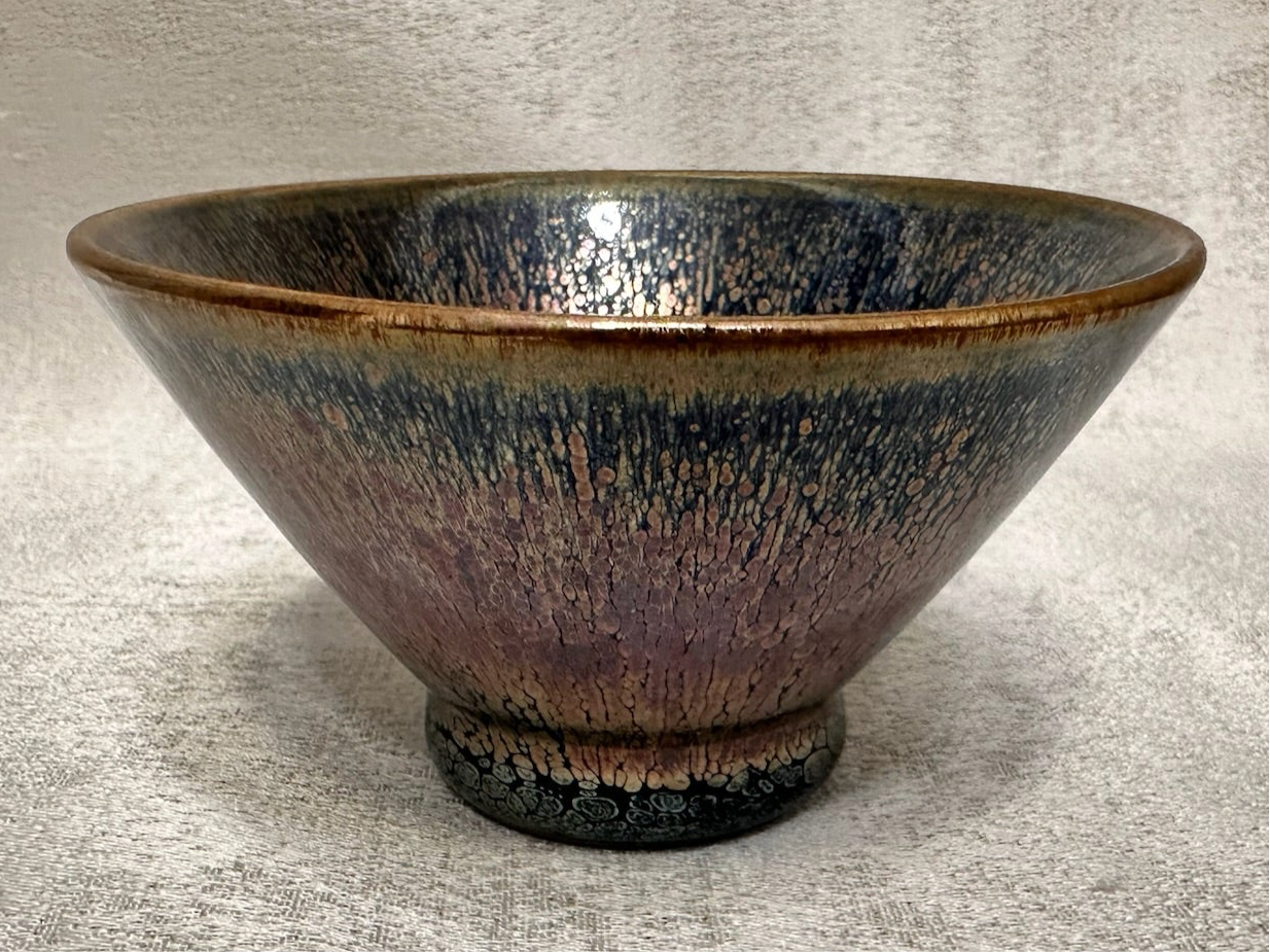 Fully glazed black gold glaze rose gold oil droplet pattern straw hat shape (douli) shape cup