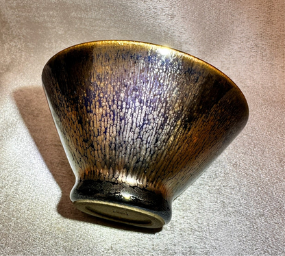 Fully glazed black gold glaze rose gold oil droplet pattern straw hat shape (douli) shape cup