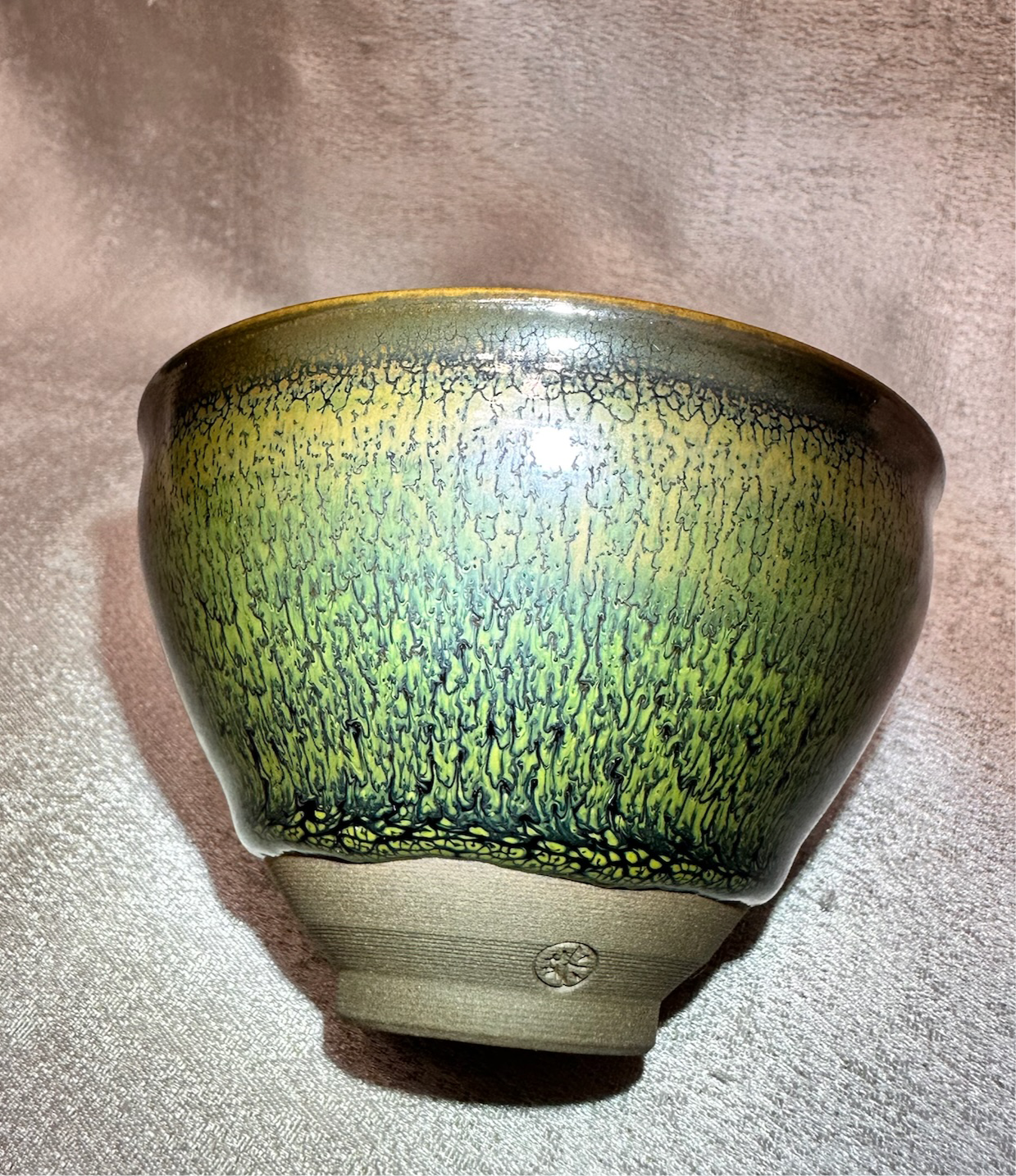 Black glaze green partridge feather pattern tied mouth shape cup, JiPeiFu