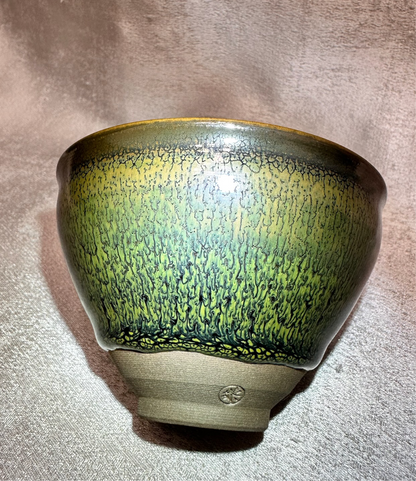 Black glaze green partridge feather pattern tied mouth shape cup, JiPeiFu