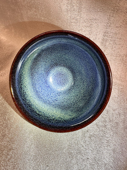 Black glaze blue snow flake pattern ox-blood red rim tied mouth shape, JinChangXing