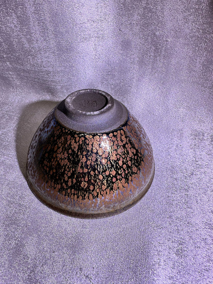 Cup6-Mirror-like silver glaze orange yellow golden oil droplets and hare’s fur pattern Diancha tea whisking bowl