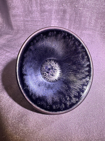 Cup19-Black gold glaze silver oil droplet jelly fish bubbles flare mouth shape cup by YeShiMing