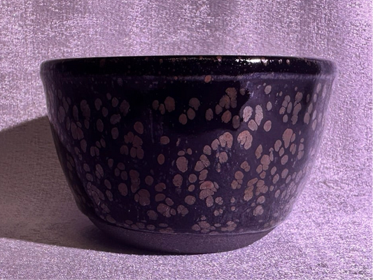 Cup20-Beautiful black glaze with orange and yellow oil droplet pattern XinYun Master bowl shape tea cup by YeShiMing