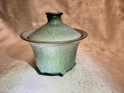 Jade-like green glaze green hare’s fur pattern with glaze tears 2-piece Gaiwan set, JiPeiFu