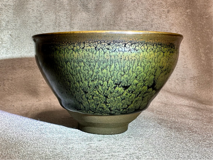 Black glaze green partridge feather pattern tied mouth shape cup, JiPeiFu