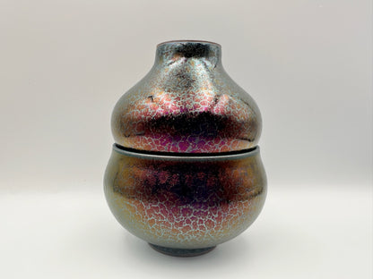 Black glaze purple oil droplet gourd shape double cup, TongMiXiong