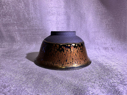 Cup3-Mirror-like silver glaze orange yellow golden oil droplets and hare’s fur pattern palace bowl shape cup, Yongle handpress cup