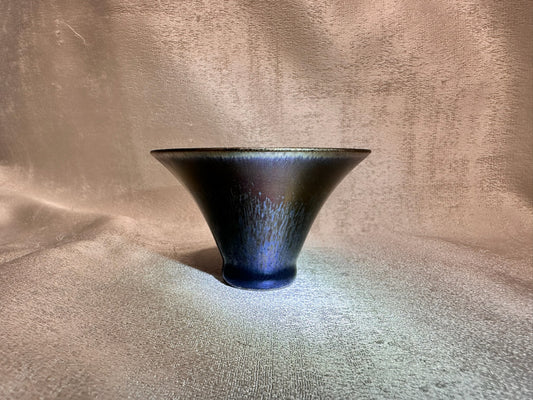Super thin iron-rich clay body, obsidian glaze black hare’s fur flared mouth shape cup